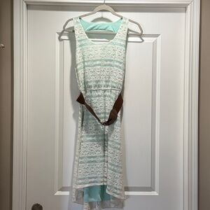 Maurice’s small belted hi-low dress, aqua with lace like overlay Small
